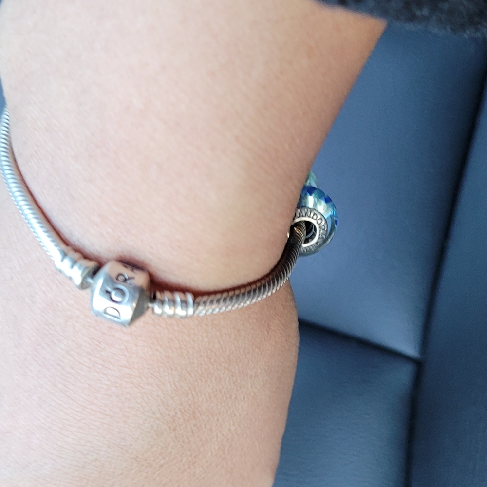 Pandora Silver and Blue Charm Bracelet with Snake Chain